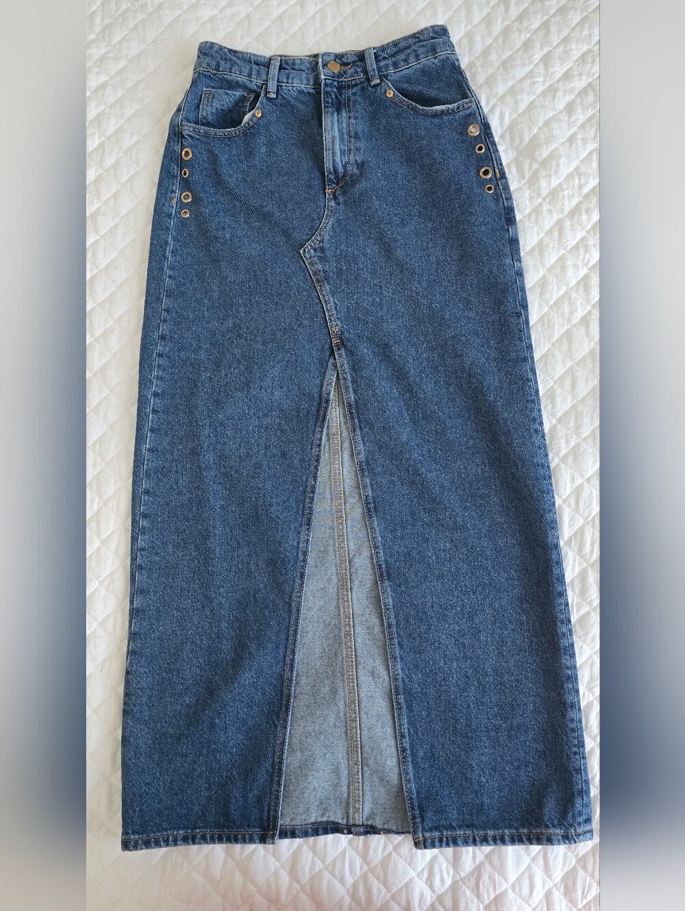 Zara Maxi Blue Denim Skirt-Jeans with Front Panel Slit Size XS